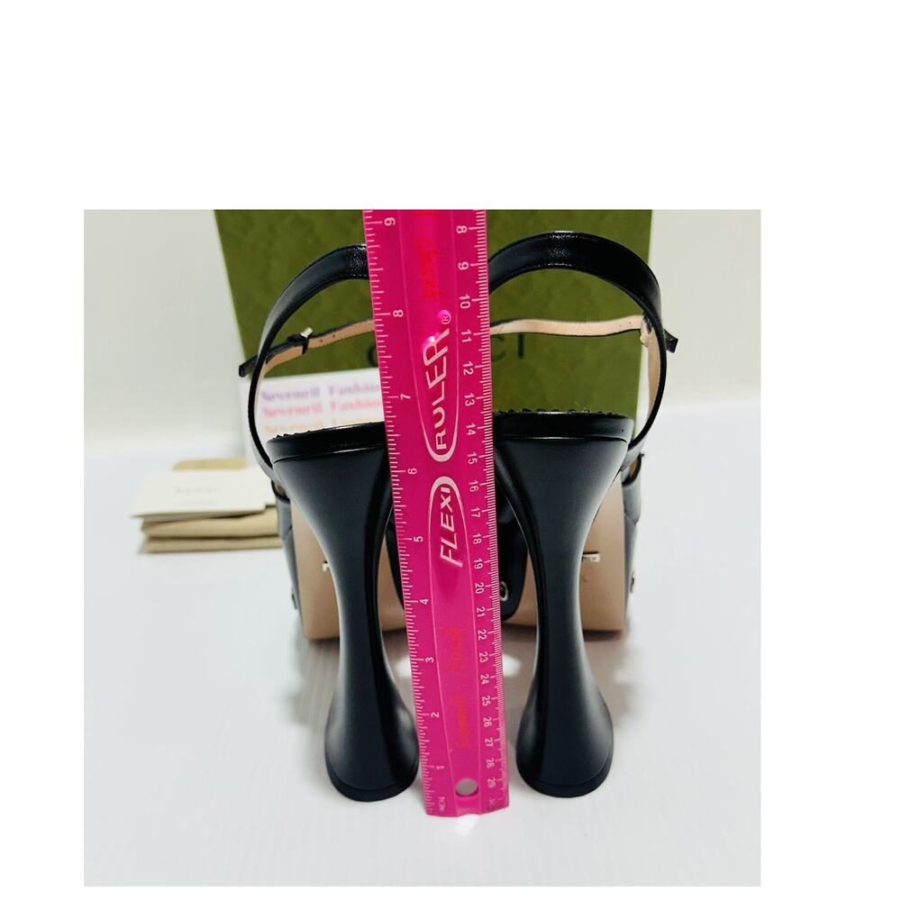 NIB Gucci Janaya Black Platform Slingback Sandals 40.5 US 10.5 GG Studded Heels - Picture 11 of 16